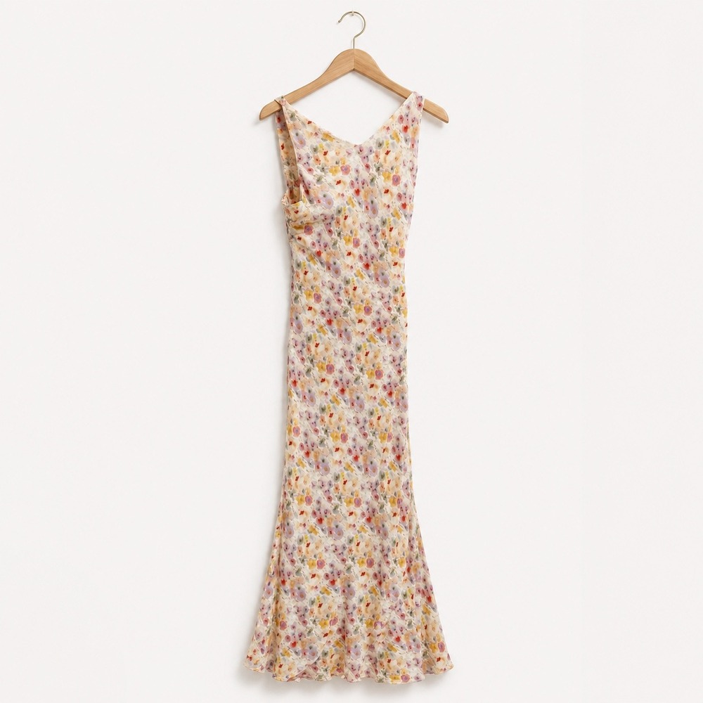 Rowe Floral Silk Cotton Maxi Dress Pink Orange Watercolor Size Small